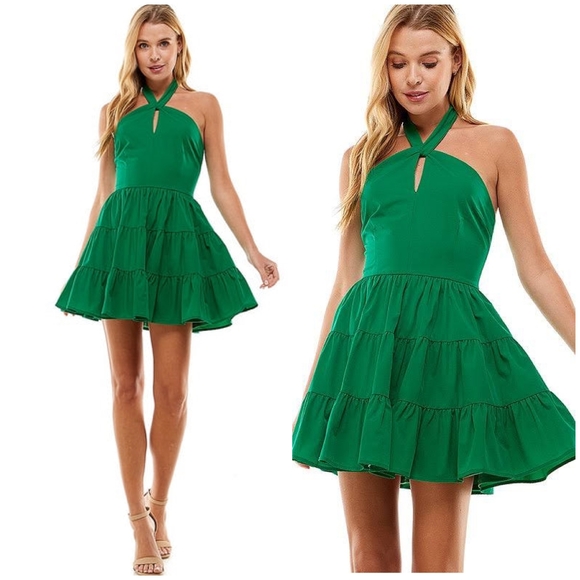 TCEC Gorgeous Kelly Green Halter Dress - Picture 3 of 8